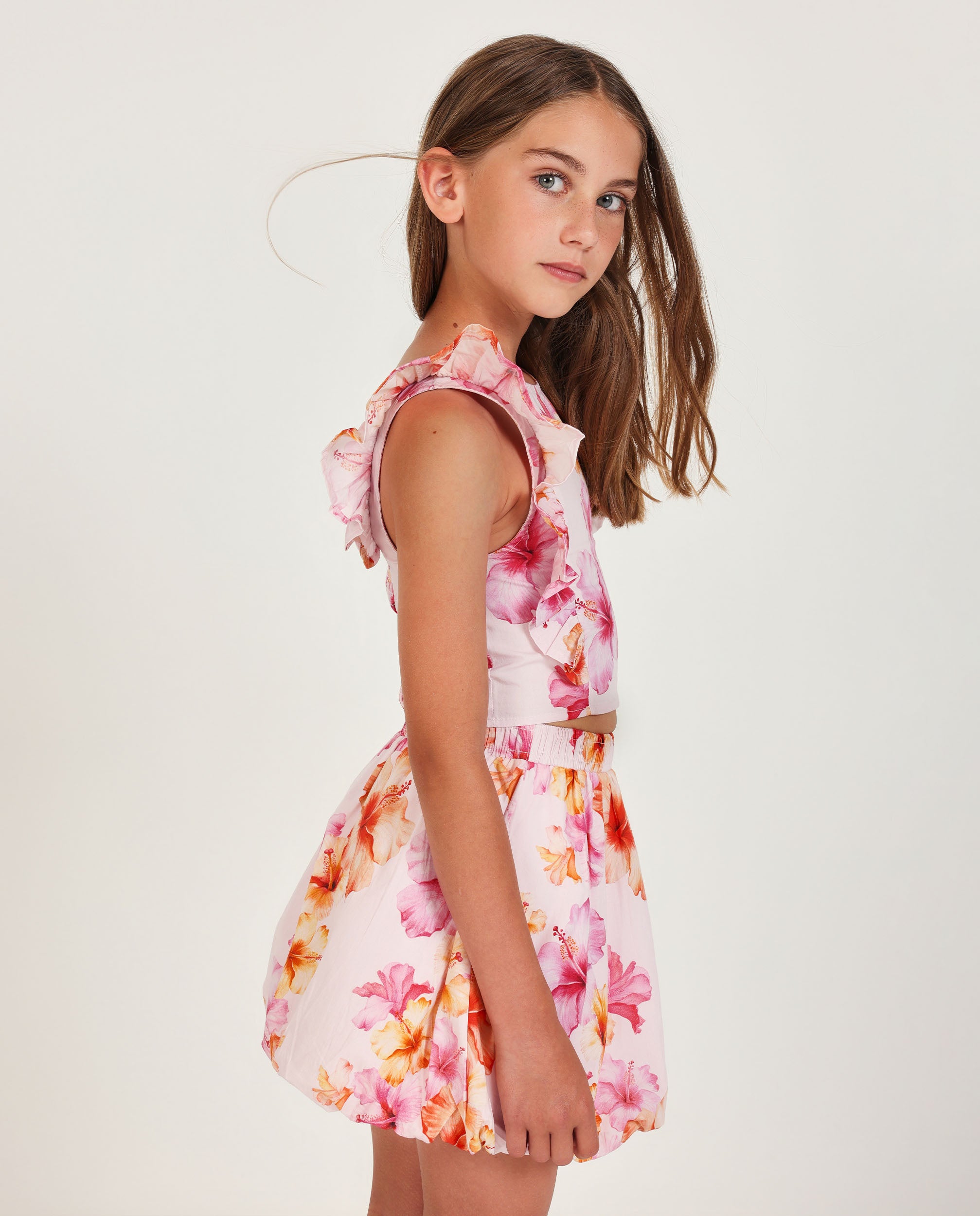 Tuc Tuc Camicia Bambina con Volant Rosa Fiori