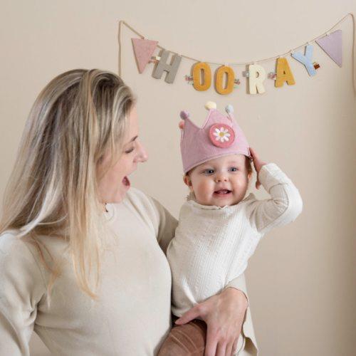 Little Dutch corona compleanno rosa in tessuto con numeri