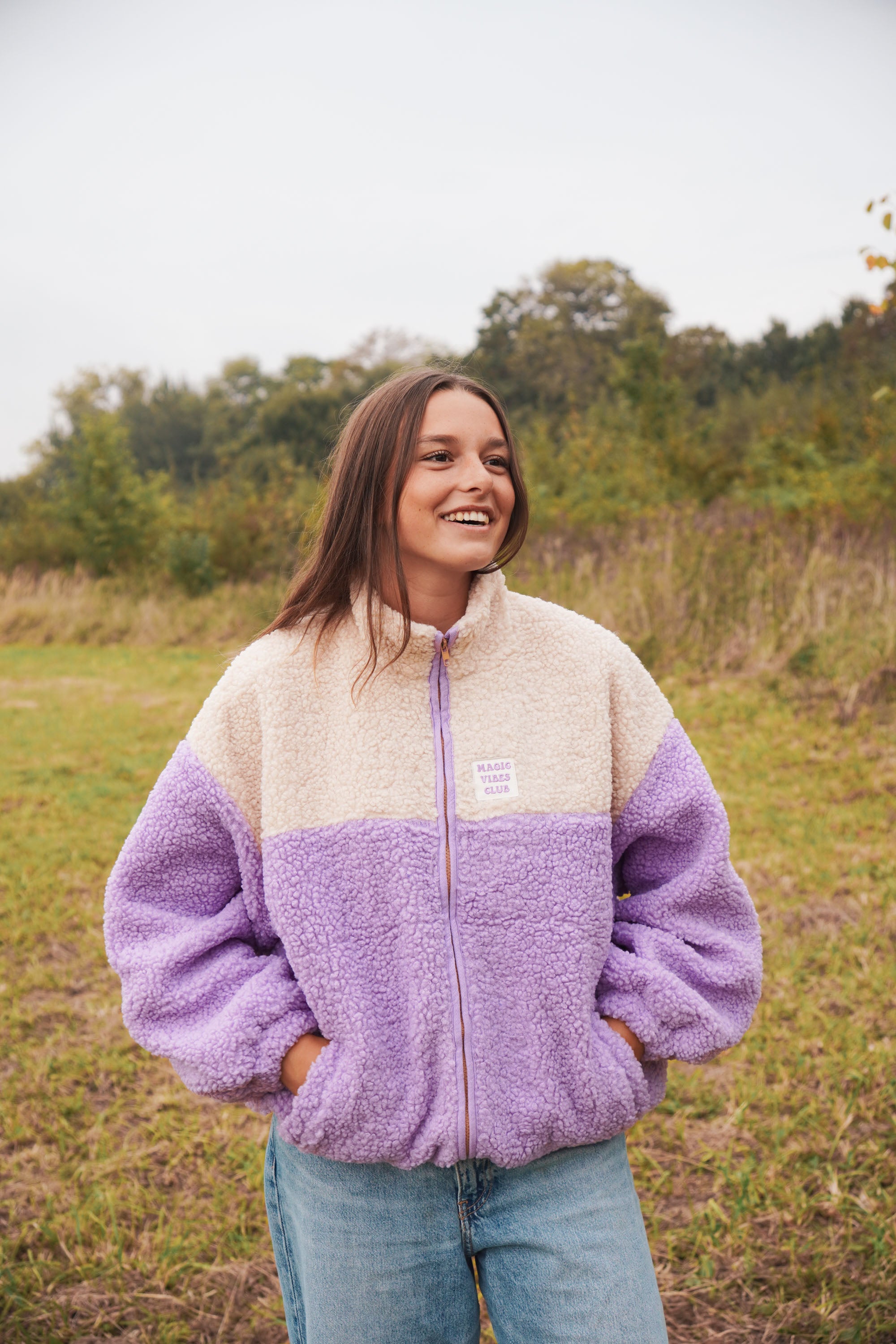 Ella and Rapha Smiley giacca teddy happy lilac lilla