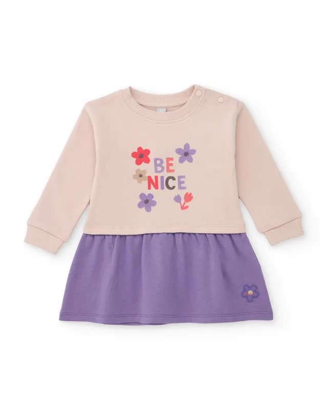 Tuc Tuc vestito bambina pile beige lilla maniche lunghe
