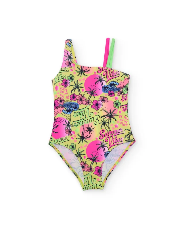 Tuc Tuc costume intero bambina giallo stampa tropicale