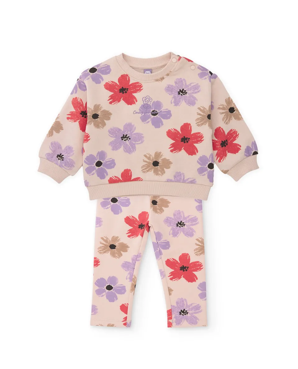 Tuc tuc tuta bambina beige in pile con fiori