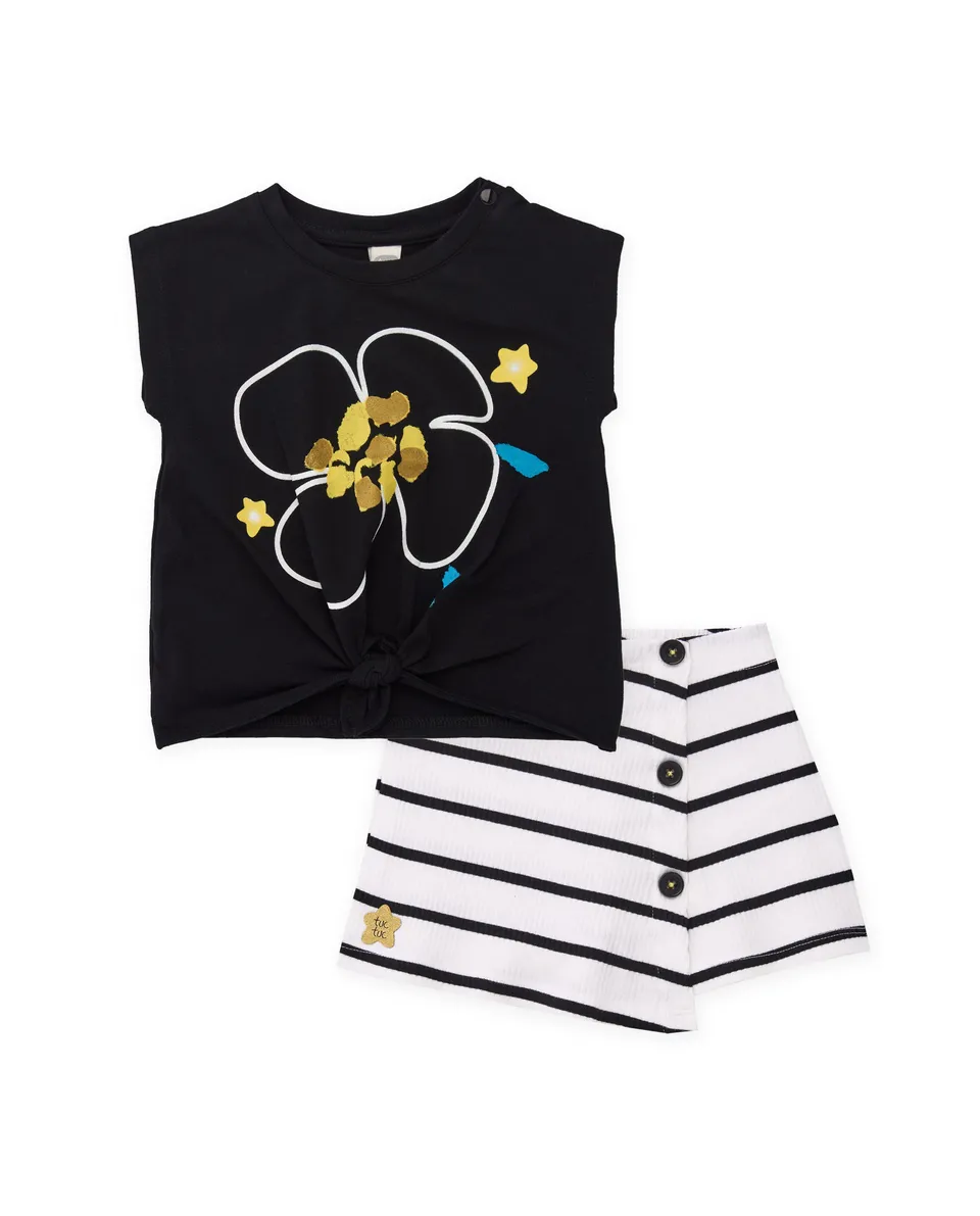 Tuc Tuc completo bambina nero fiori t-shirt gonna pantalone