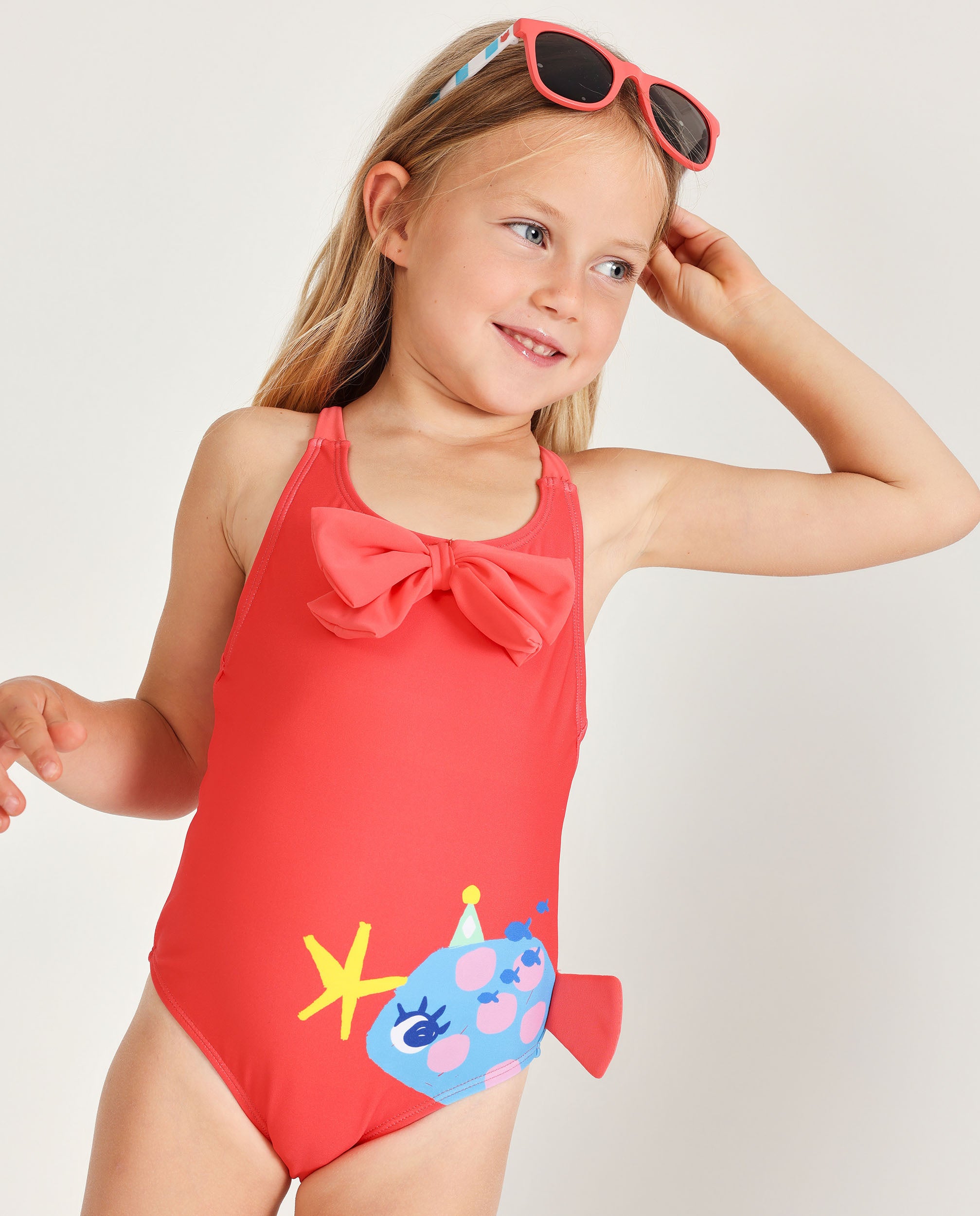 Tuc Tuc costume intero bambina rosso fiocco schiena incrociata