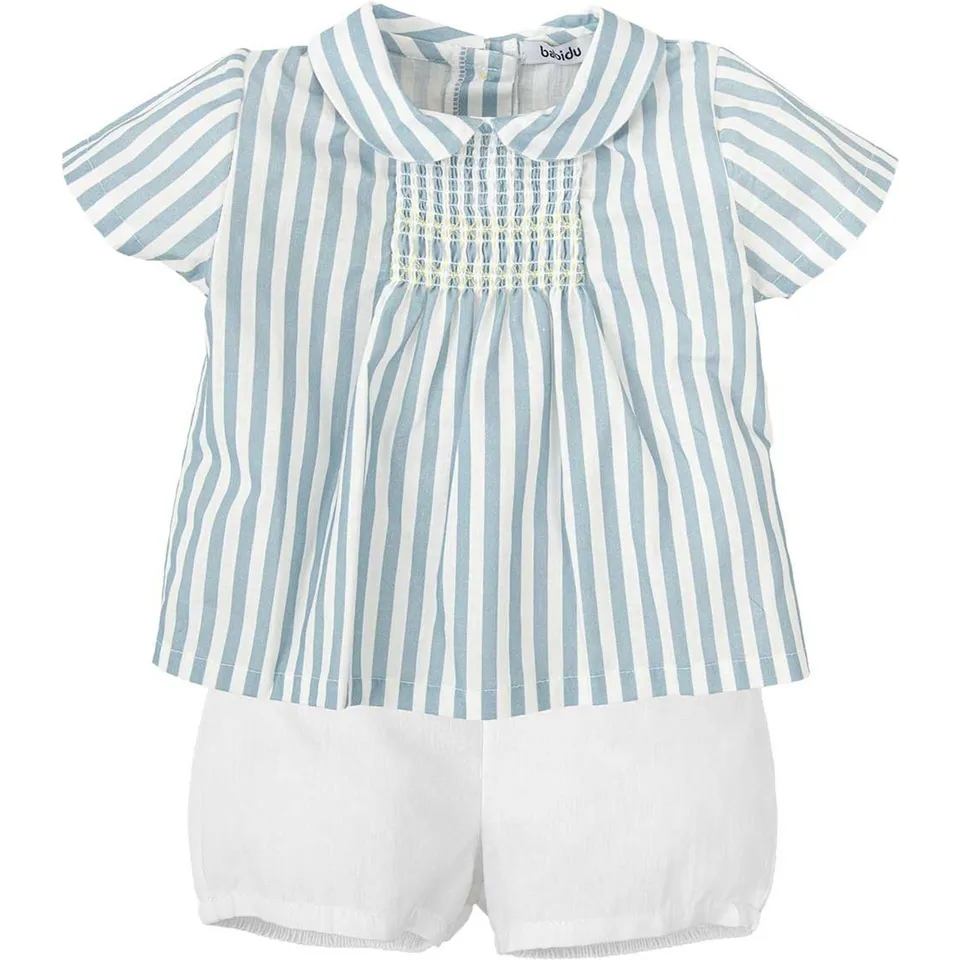 Babidu set camicia a righe e pantaloncino bianco 3 anni in cotone