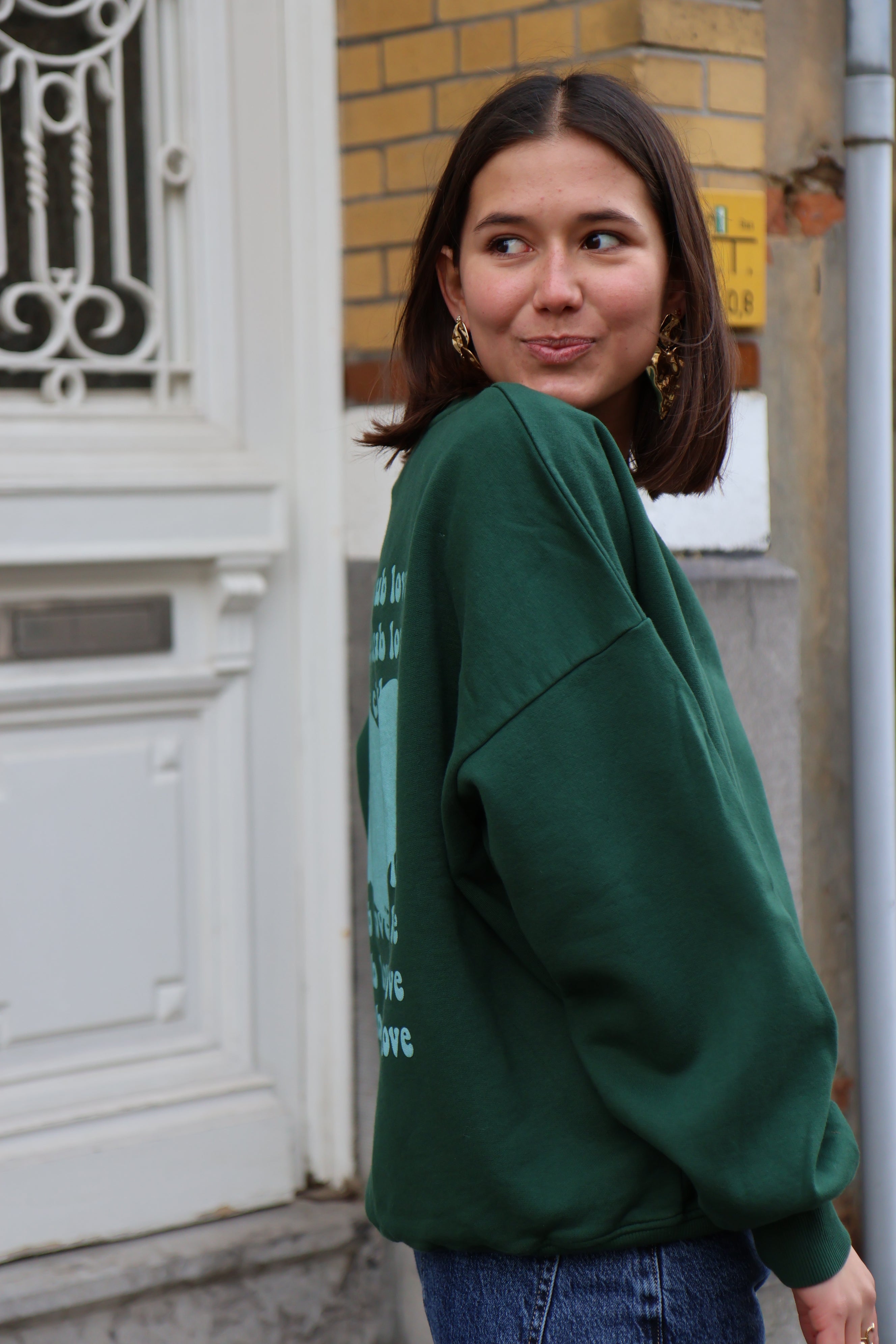 Ella and Rapha Club Love felpa verde loose fit