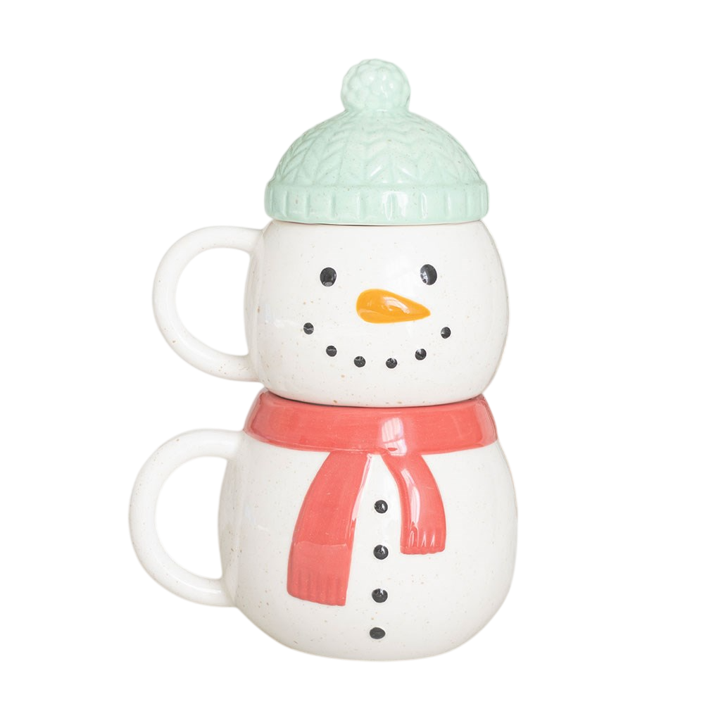 Pupazzo di neve tazze impilabili set 2 pezzi ceramica