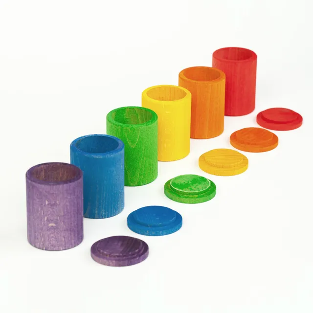 Grapat Set 6 Bicchieri Arcobaleno in Legno con Coperchio