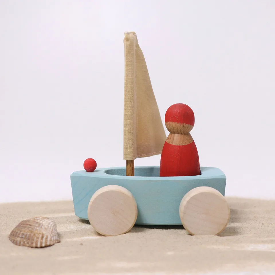 Grimm's Barchetta con Ruote barca legno azzurra