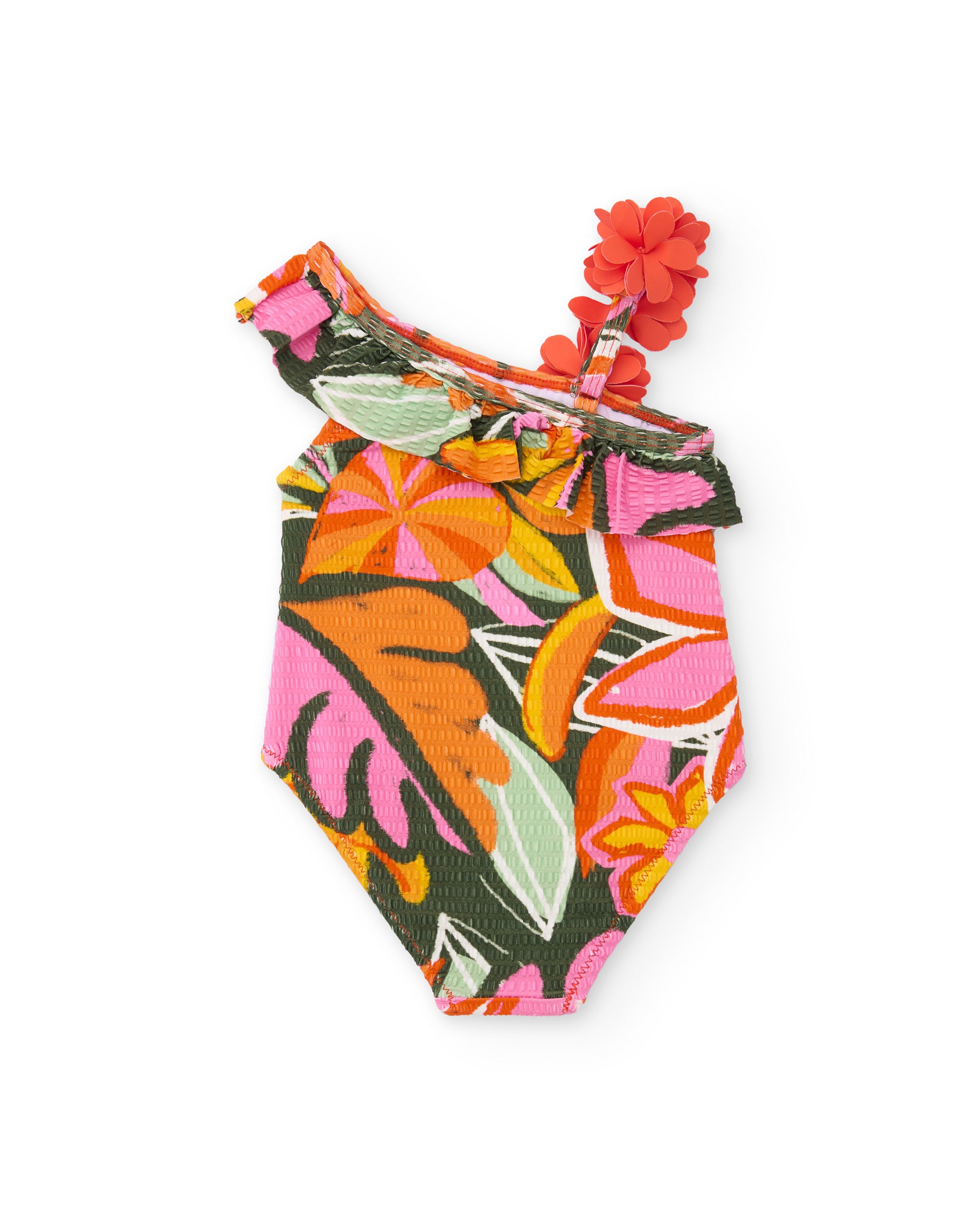 Tuc Tuc costume intero bambina arancione monospalla fiori