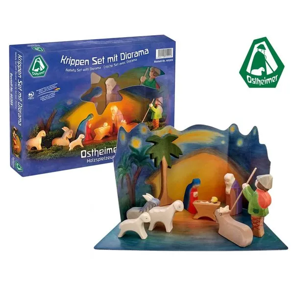 Ostheimer Presepe Diorama set legno 9 pezzi Natività