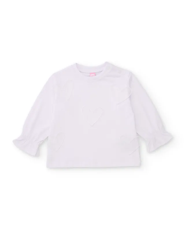 Tuc tuc t-shirt bambina manica lunga cuori bianco cotone