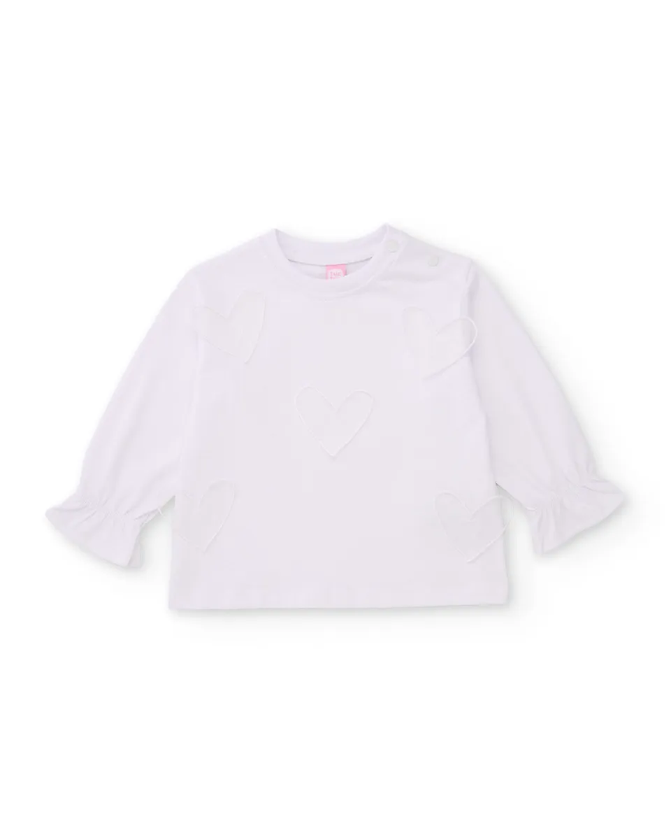 Tuc tuc t-shirt bambina manica lunga cuori bianco cotone