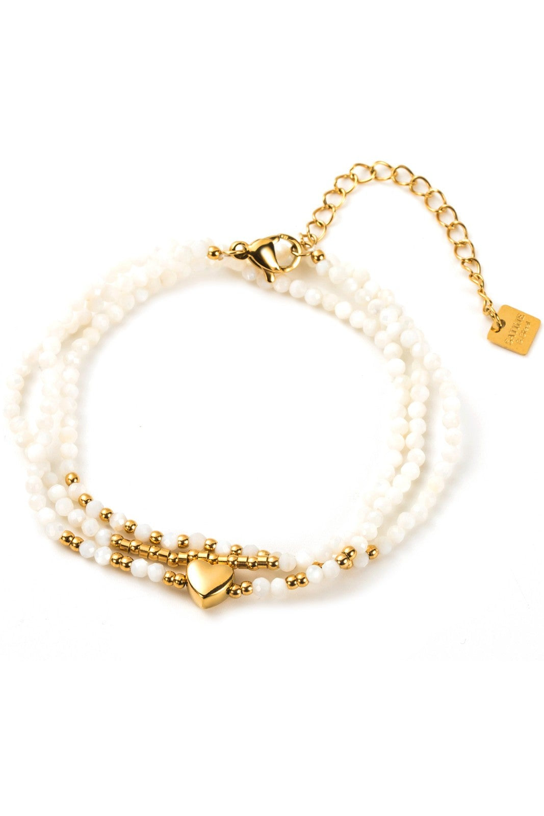 Ella and Rapha Heart bracciale perline bianche acciaio