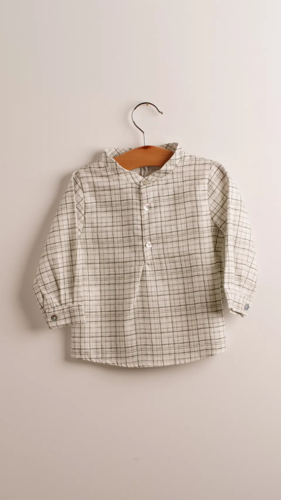 Mebi camicia a quadri bambino cotone beige verde