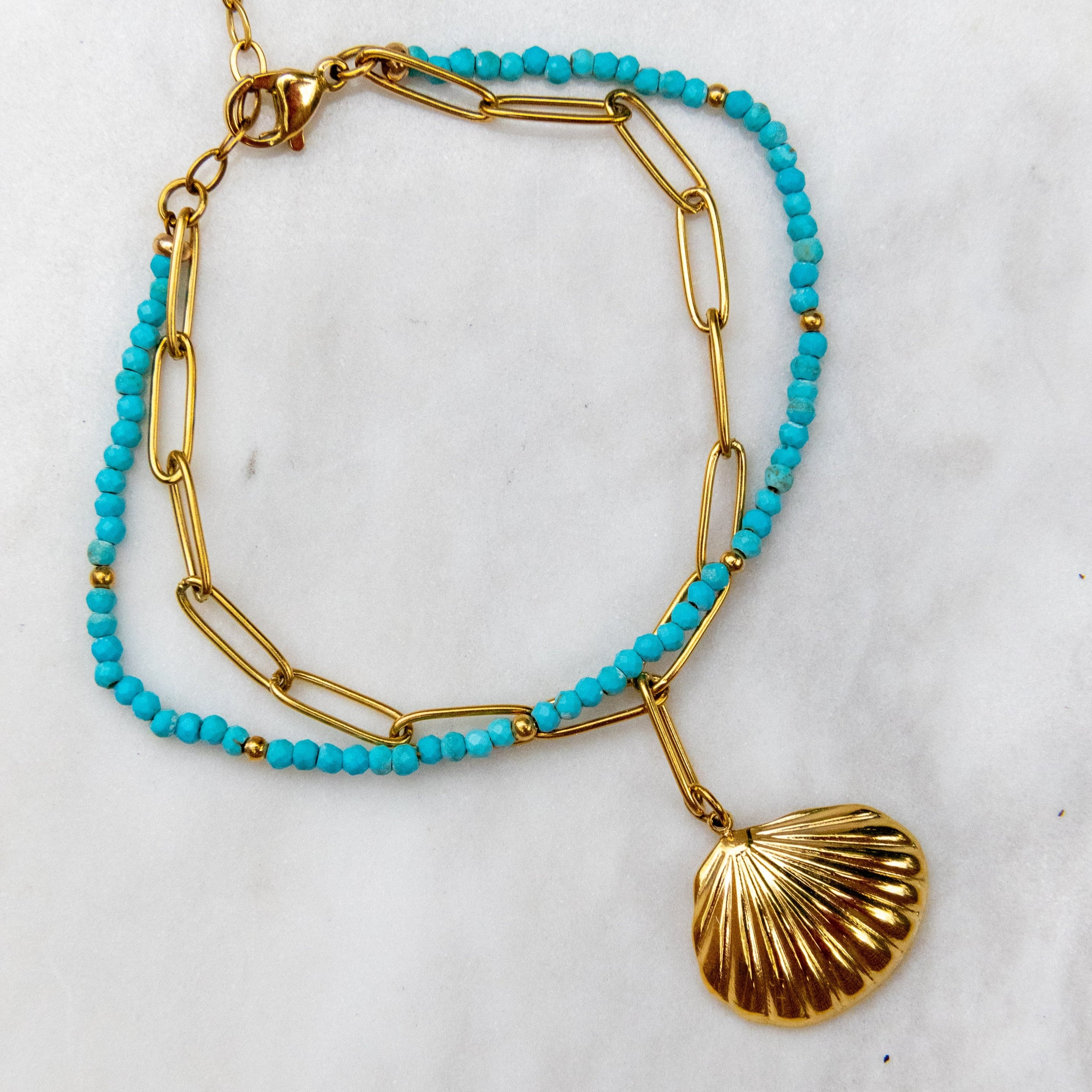 Ella and Rapha Double Pearls Shell bracciale oro conchiglia acciaio