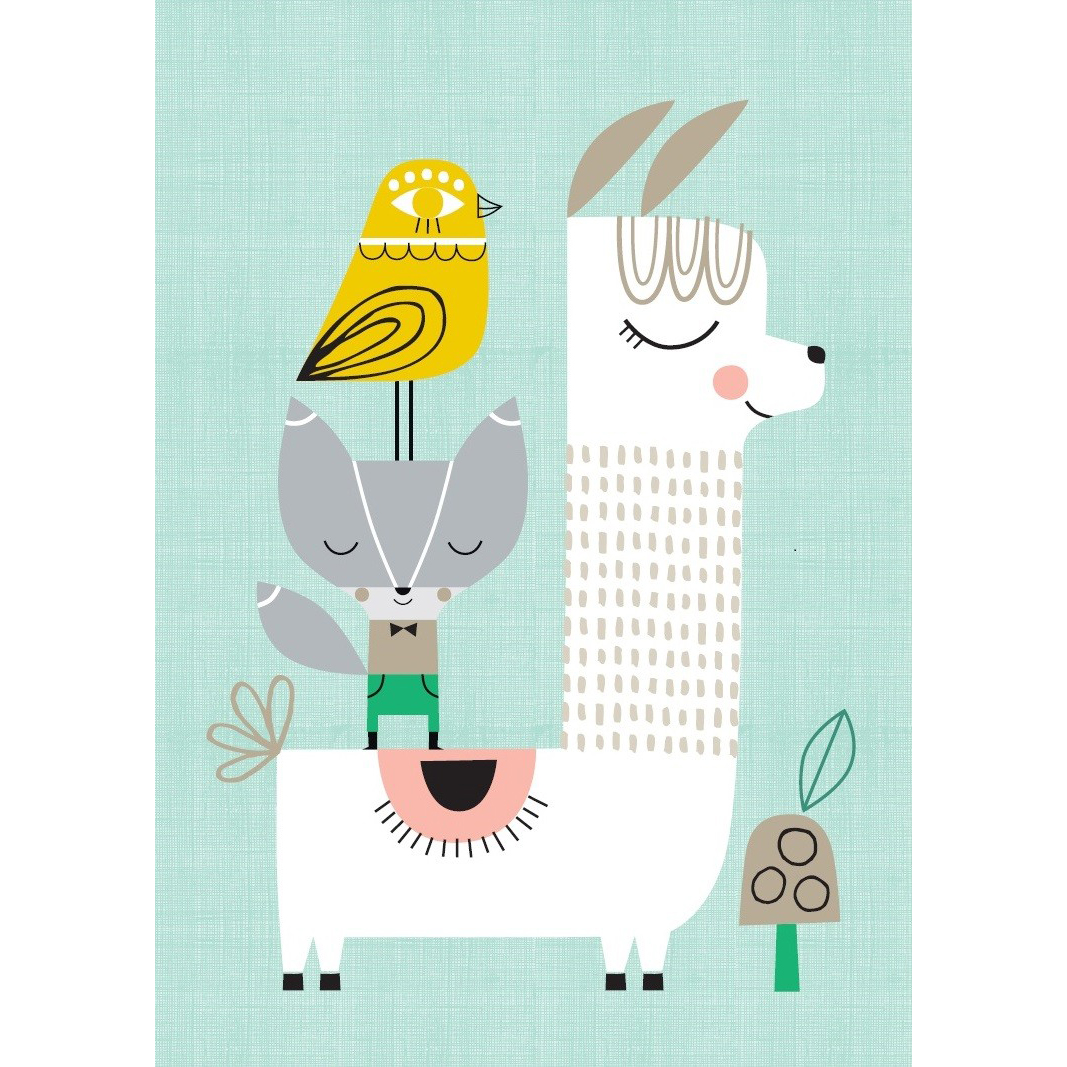 Petit Monkey Lama and Friends poster A3 celeste
