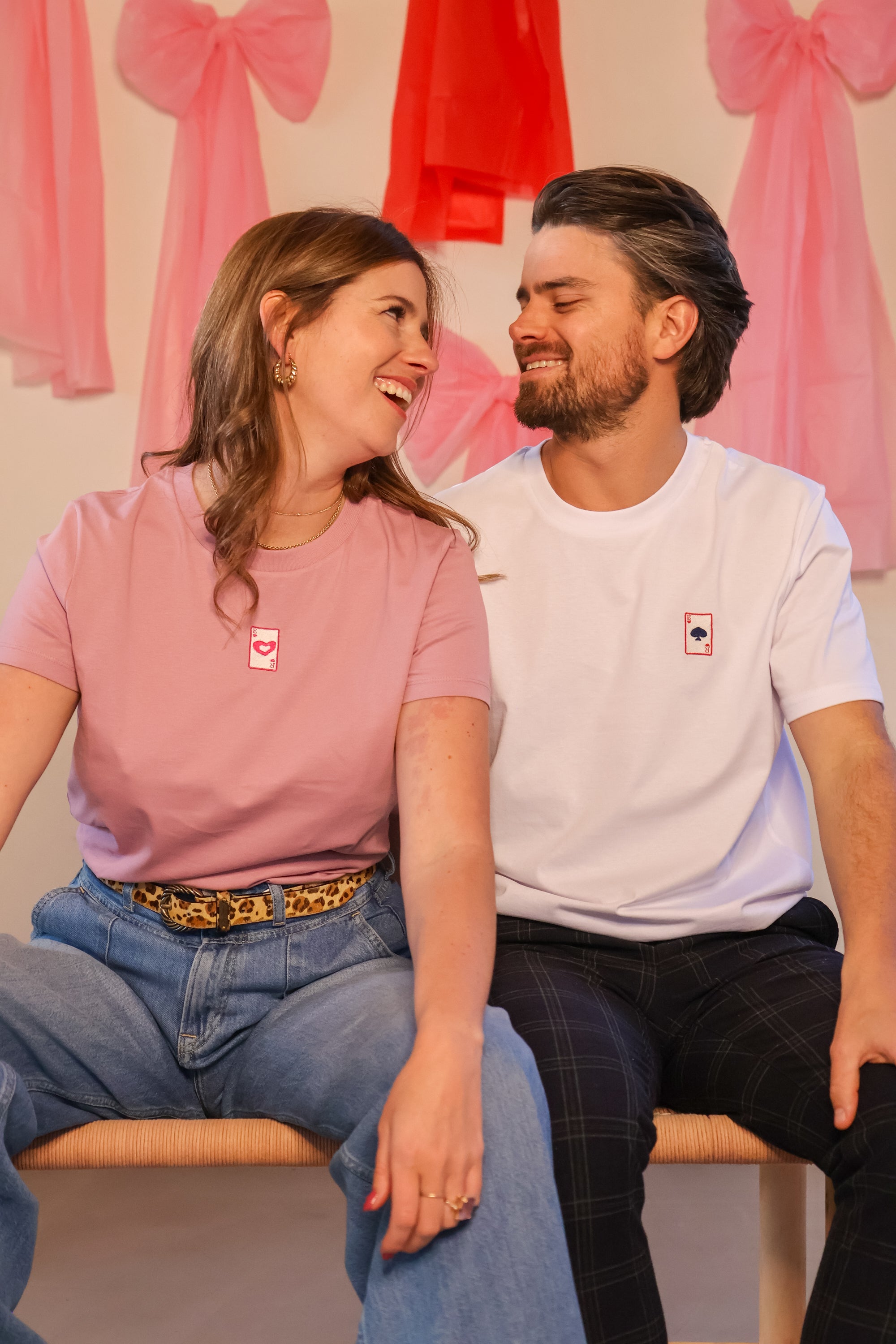 Ella and Rapha Hearts Card t-shirt rosa cotone bio