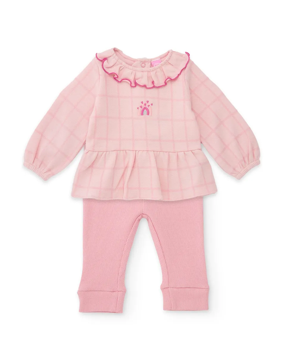 Tuc Tuc completo neonata rosa camicia leggings quadri