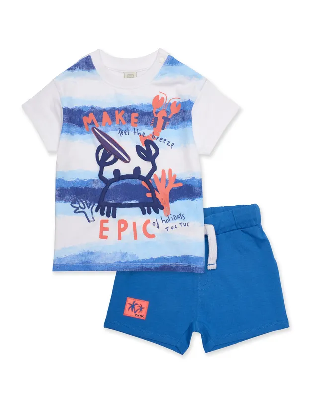 Tuc Tuc completo bambino blu maglia righe shorts