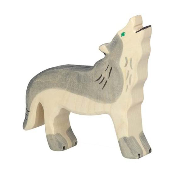Holztiger Lupo che Ulula statuina legno 12 cm