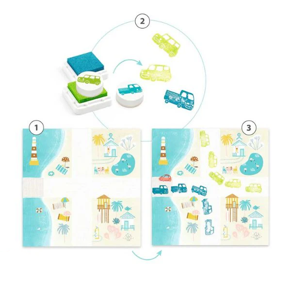 Djeco Traffic set timbri veicoli 7 pezzi 3 anni