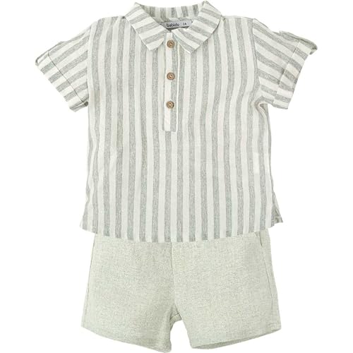 Babidu completo bambino camicia righe e shorts verdi 8 anni