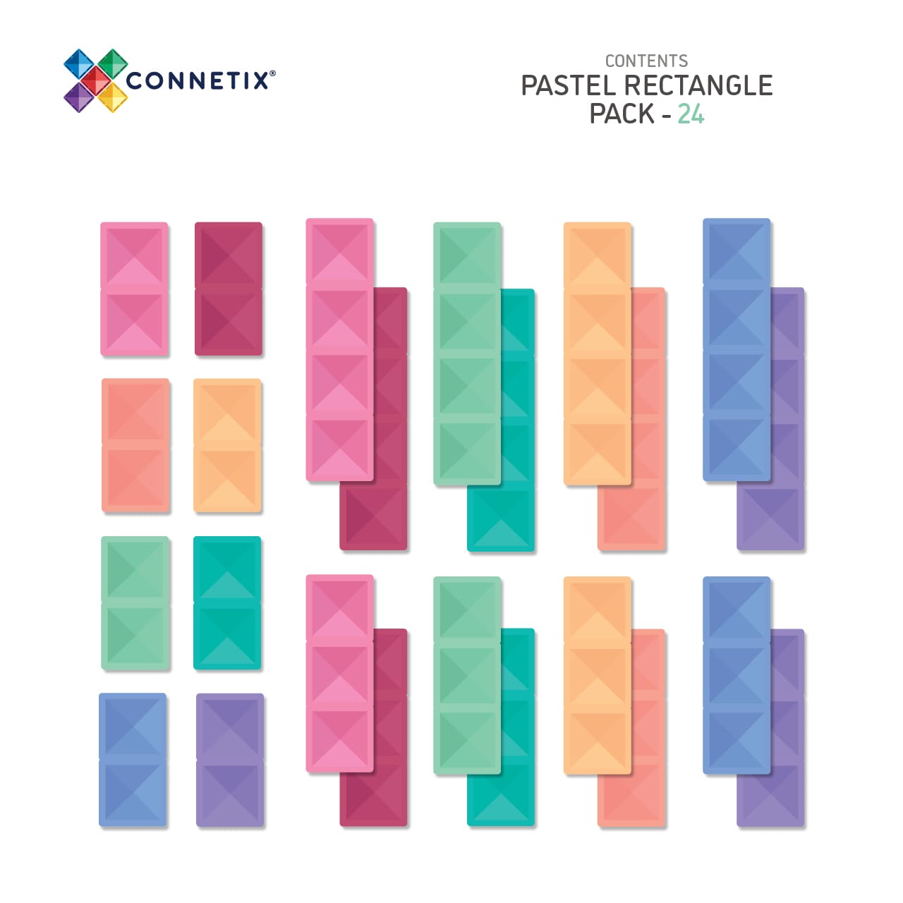 Connetix Pastel Rectangle Pack 24 pezzi costruzioni magnetiche