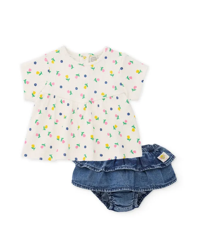 Tuc Tuc completo neonata beige fiori maglietta culotte