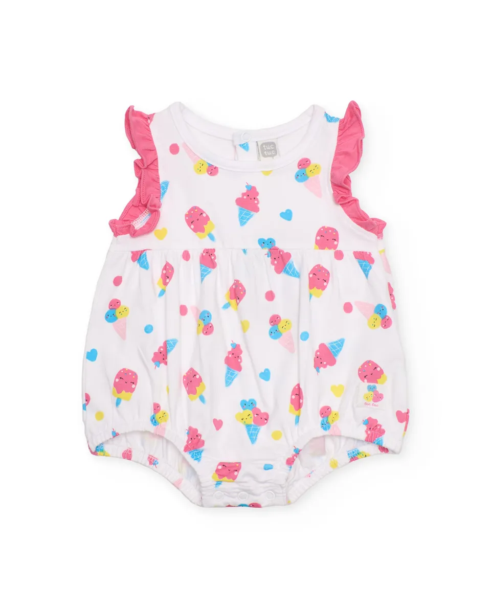 Tuc Tuc pagliaccetto neonata bianco gelati jersey volant
