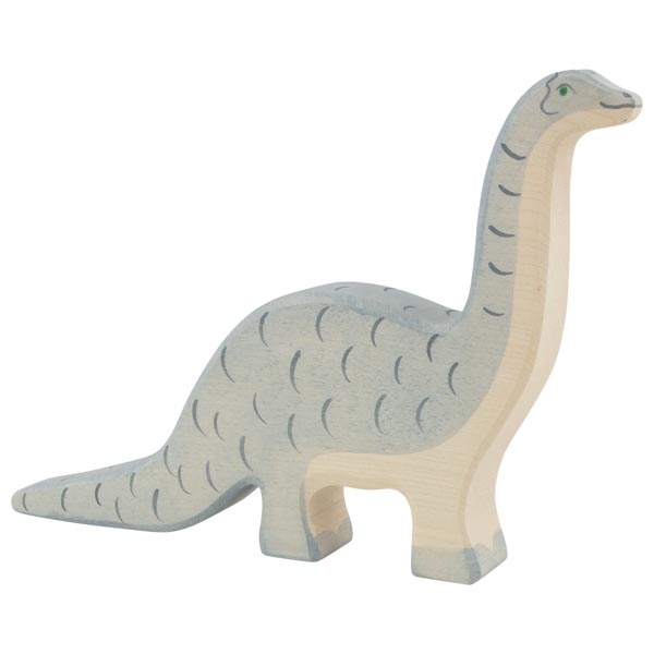 Holztiger Brontosauro Figura in Legno Dinosauro Dipinta a Mano