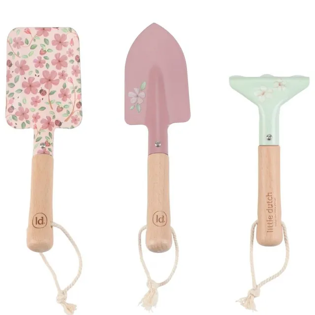 Little Dutch Rose set 3 attrezzi giardinaggio metallo legno
