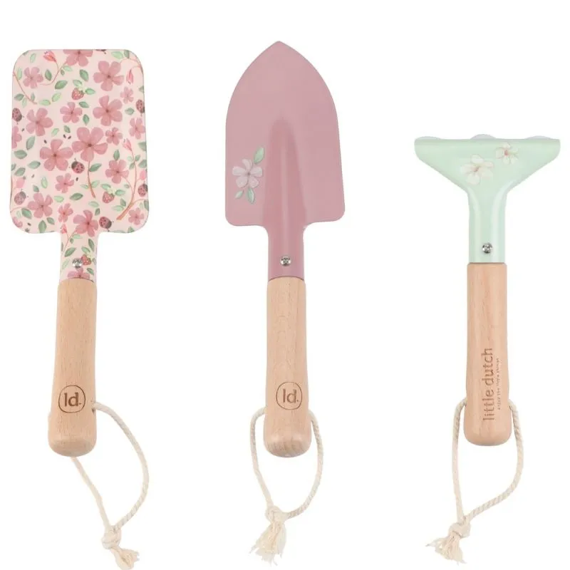 Little Dutch Rose set 3 attrezzi giardinaggio metallo legno