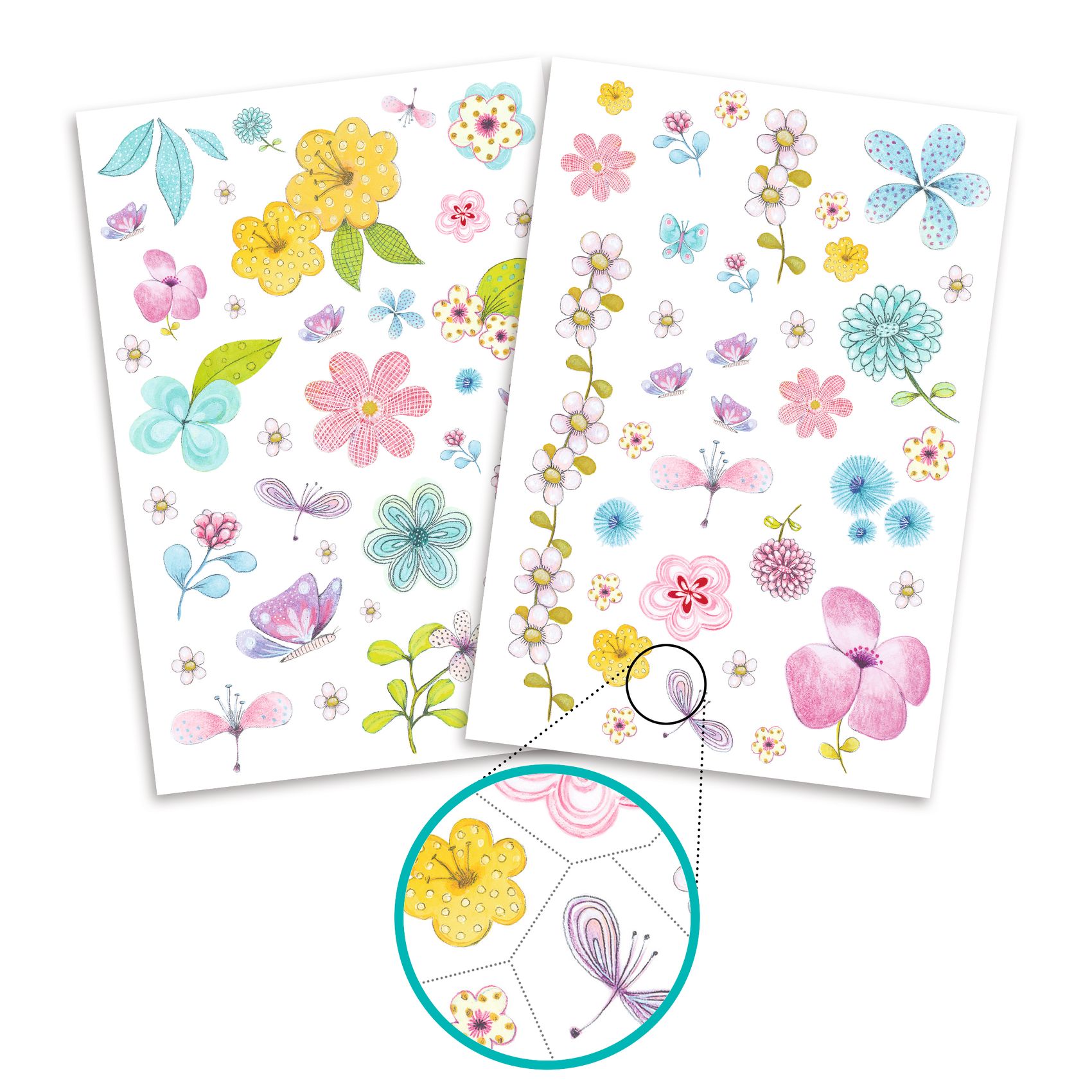 Djeco Fair Flowers tatuaggi temporanei 2 fogli fiori