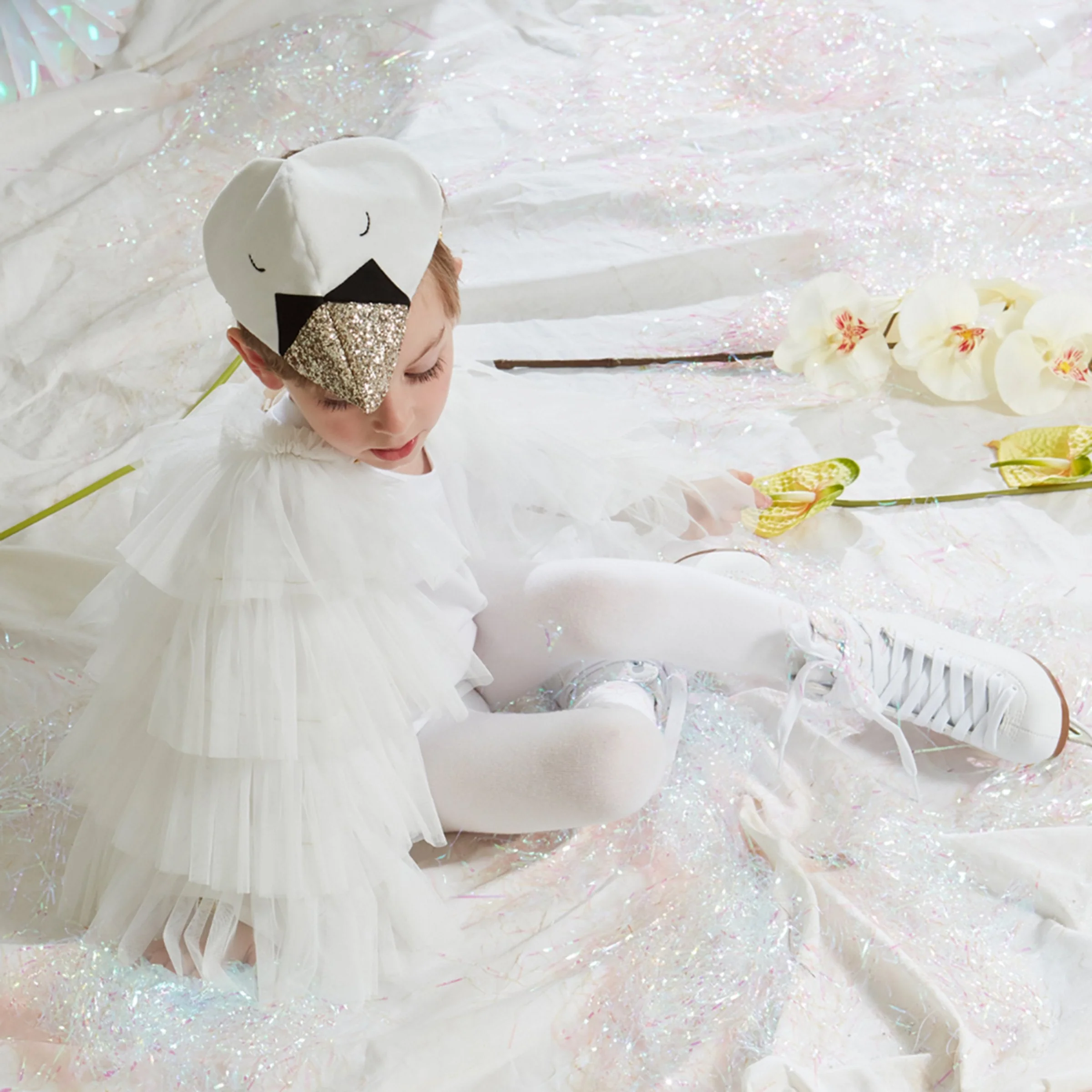 Meri Meri Cigno costume in tulle bianco ali e copricapo 3-6 anni