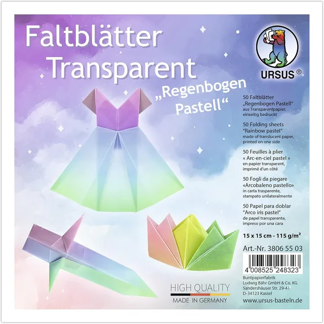Ursus Pastello carta origami trasparente 50 fogli 15x15 cm
