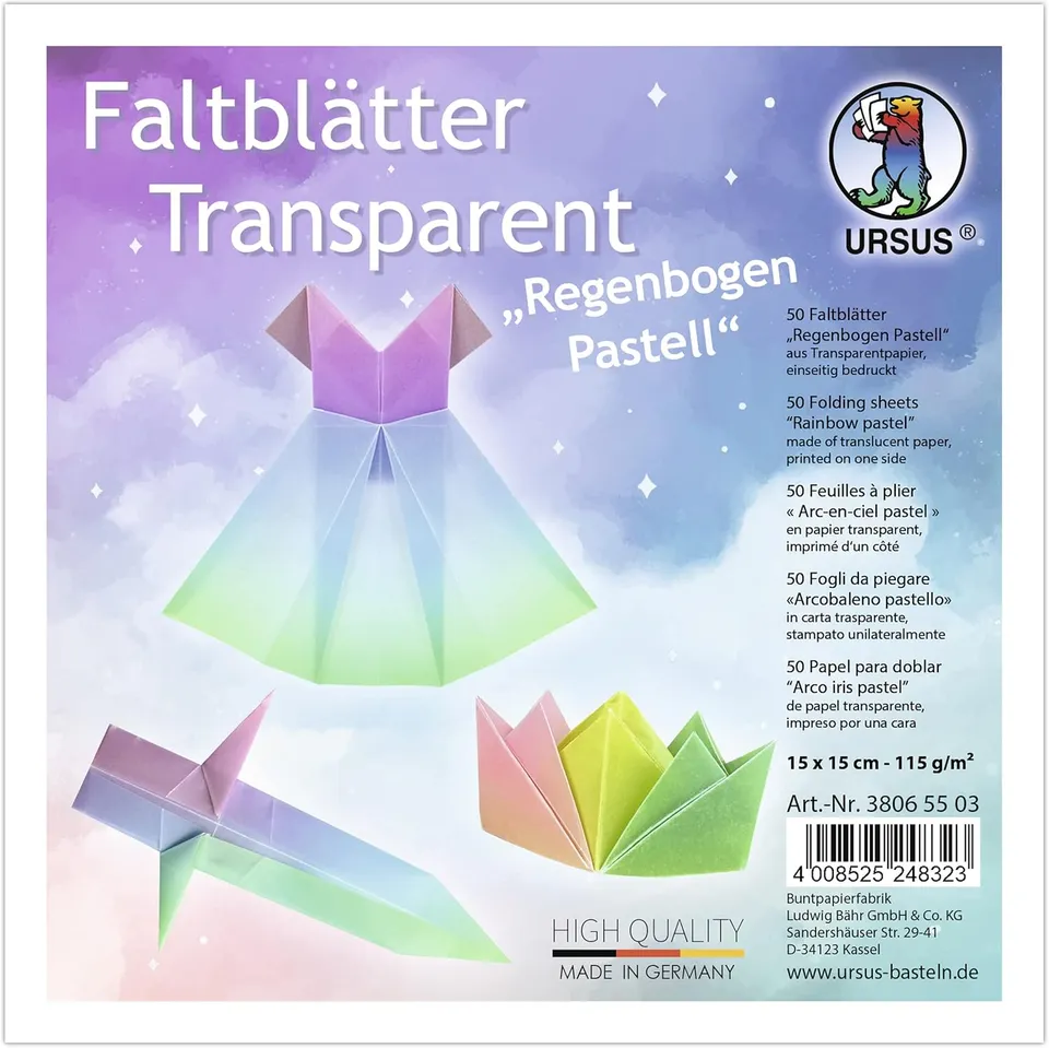 Ursus Pastello carta origami trasparente 50 fogli 15x15 cm