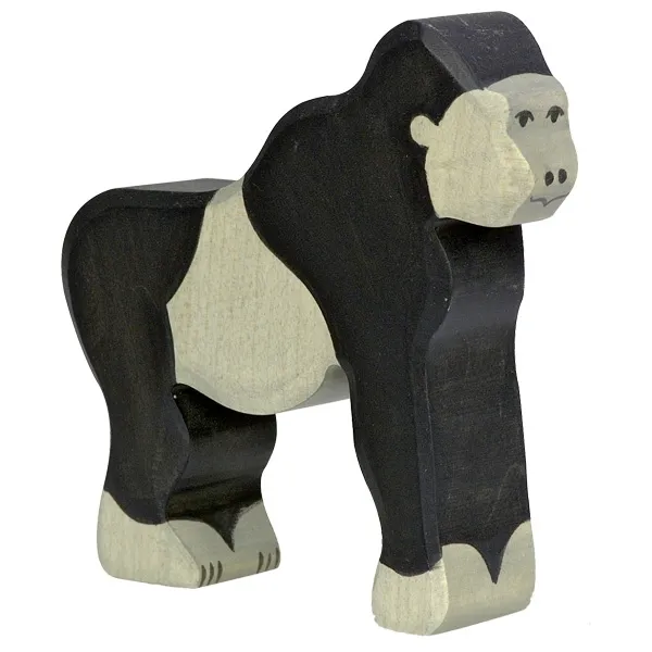 Holztiger Gorilla Nero Figura Legno 10,8 cm Dipinta a Mano
