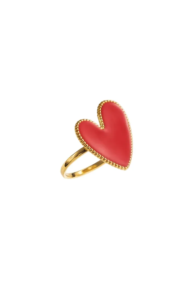 Ella and Rapha Heart anello donna rosso acciaio regolabile