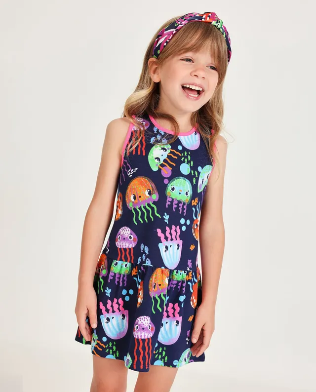 Tuc tuc vestito bambina blu navy meduse estivo smanicato