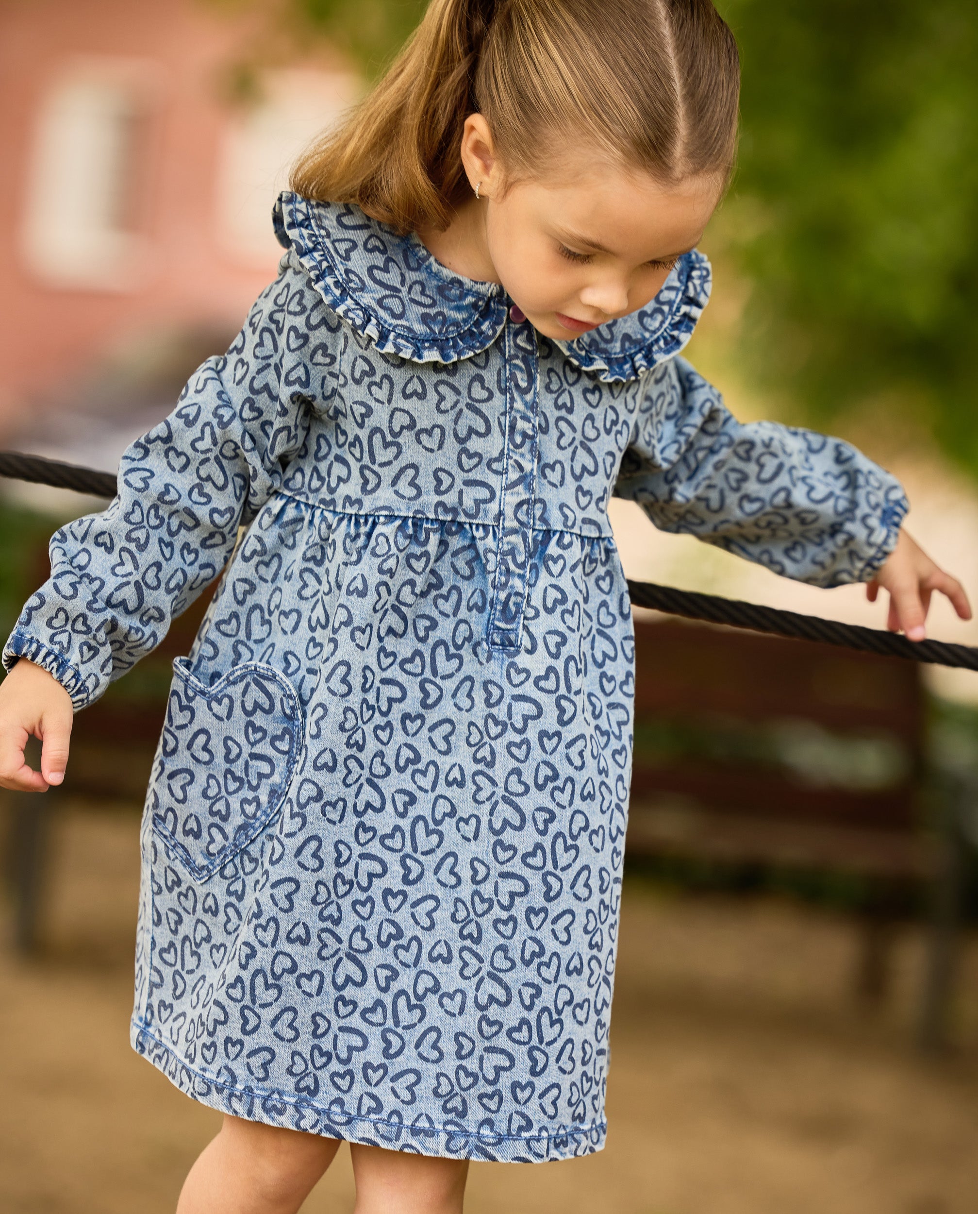 Tuc Tuc vestito bimba denim azzurro stampa cuori