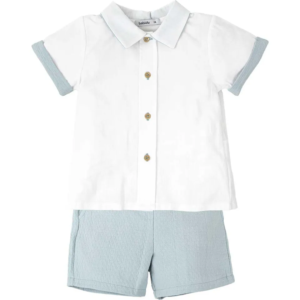 Babidu completo bambino camicia bianca e shorts 5 anni cotone
