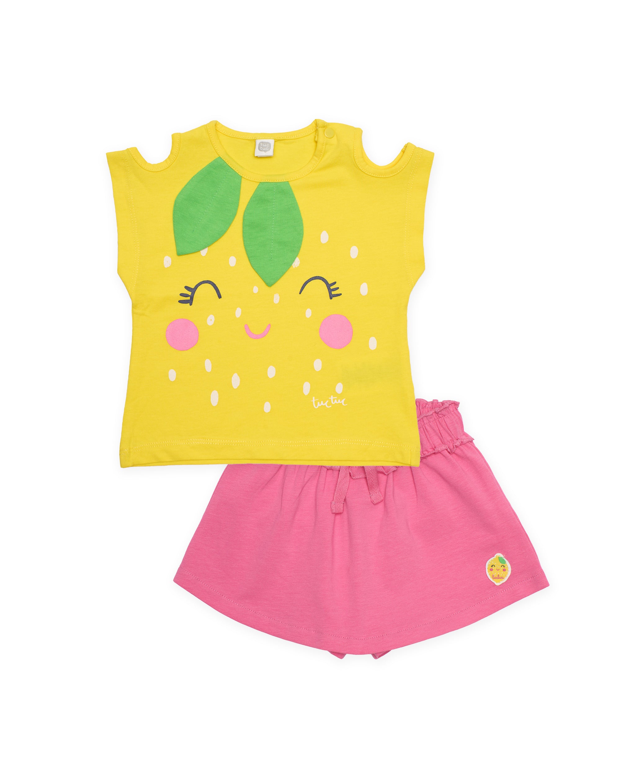 Tuc Tuc Completo Bambina 2 Pezzi Giallo Rosa Spalle Traforate