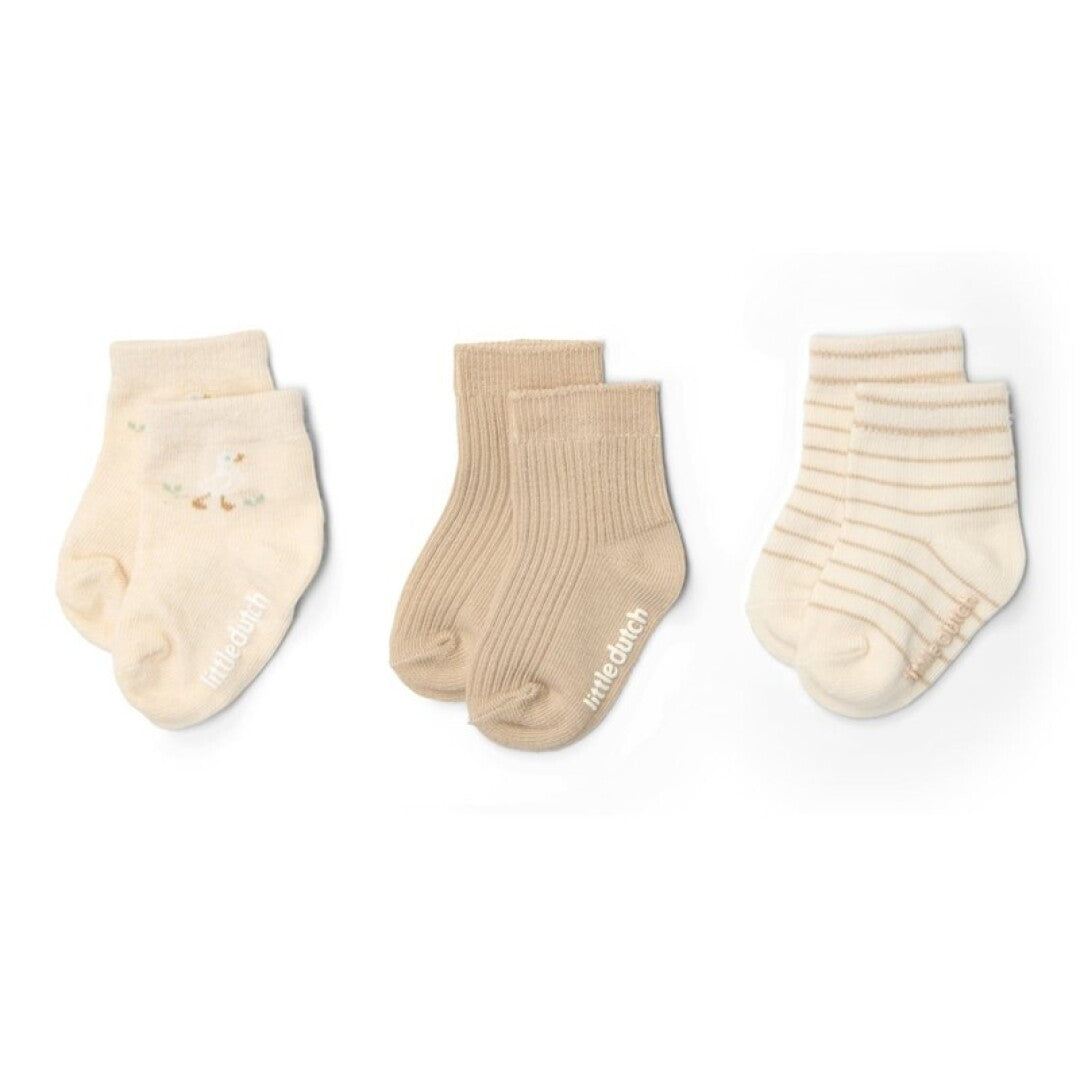 Little Dutch Piccola Oca calzini neonato 3 paia beige cotone bio