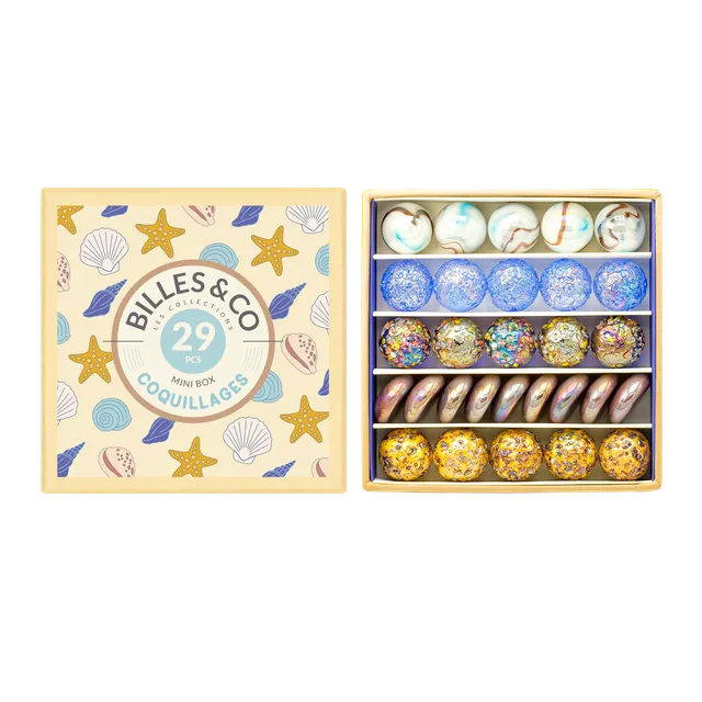 Billes & Co Coquillages biglie vetro scatola 29 pezzi