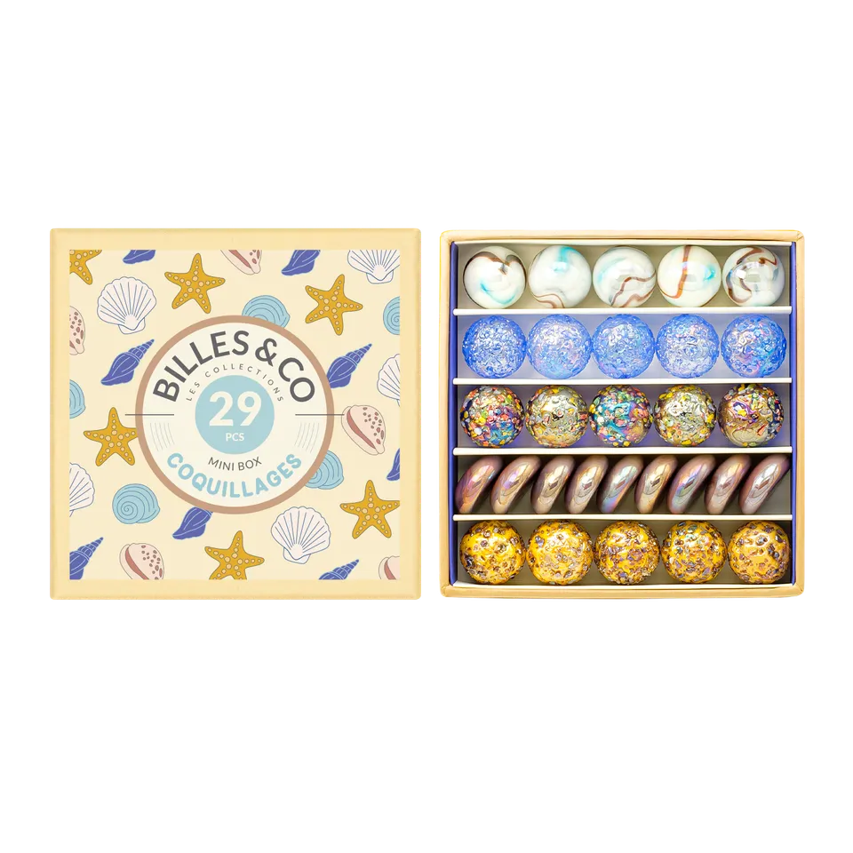 Billes & Co Coquillages biglie vetro scatola 29 pezzi