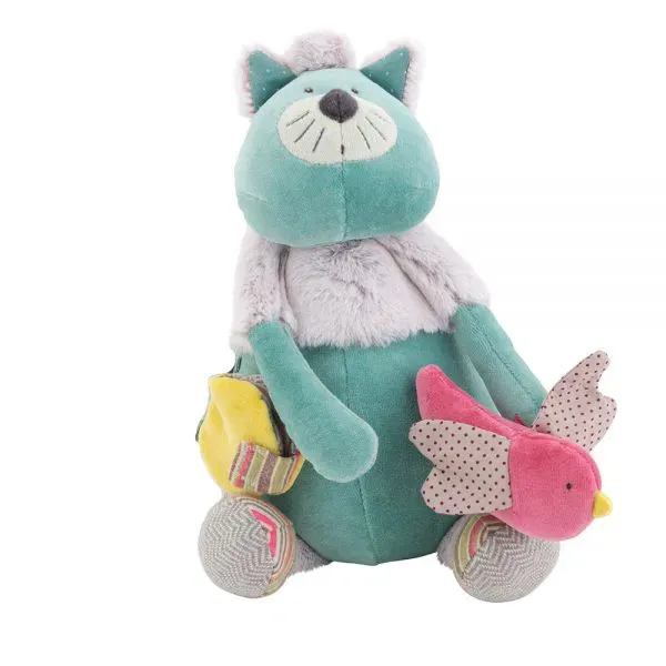 Moulin Roty Les Pachats gatto peluche attività blu 34 cm