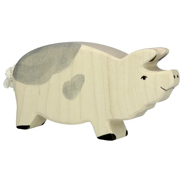 Holztiger maiale pezzato figura legno 14 cm