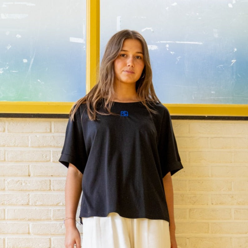 Ella and Rapha ER Icon t-shirt nera loose cotone bio