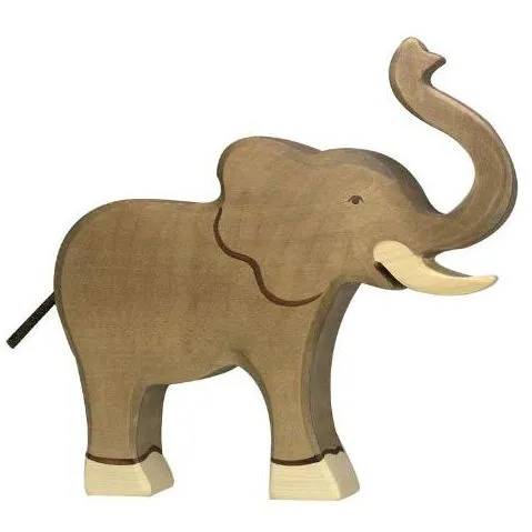 Holztiger Elefante proboscide alzata figura legno 18 cm